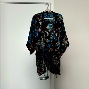 ZARA black and multi coloured floral kimono cover up XS
